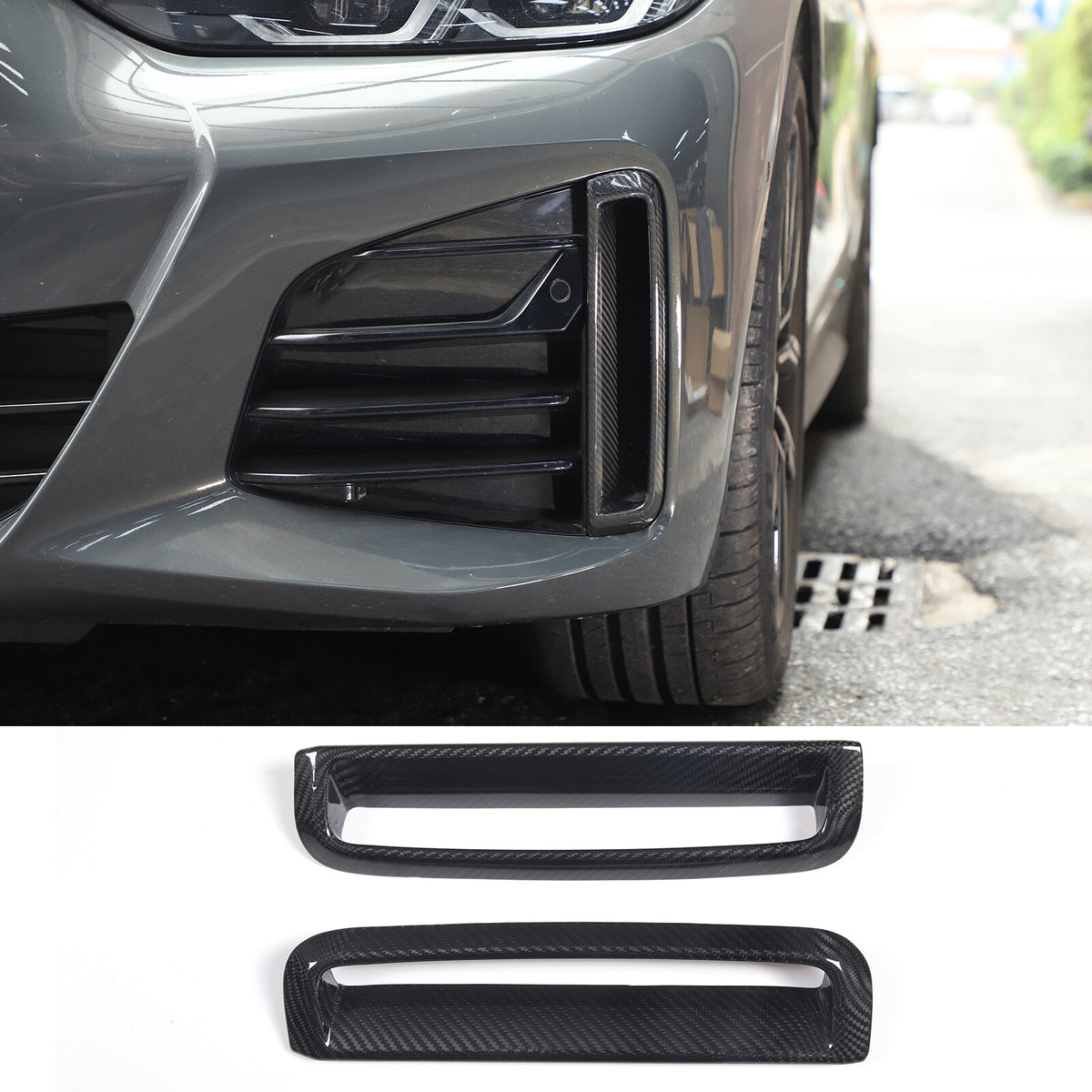 Real Carbon Fiber Front Fog Light Decor Cover Trim For BMW 4 series G26 2022-25 14