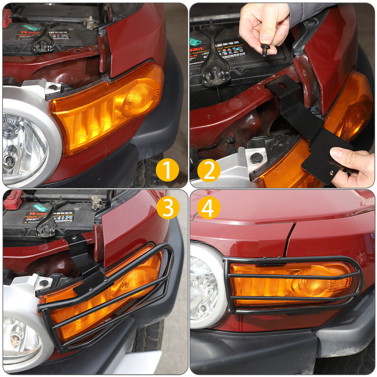 For Toyota FJ Cruiser 2007-21 Black Steel Front Fog Light Bumper Lamp Cover Trim 2