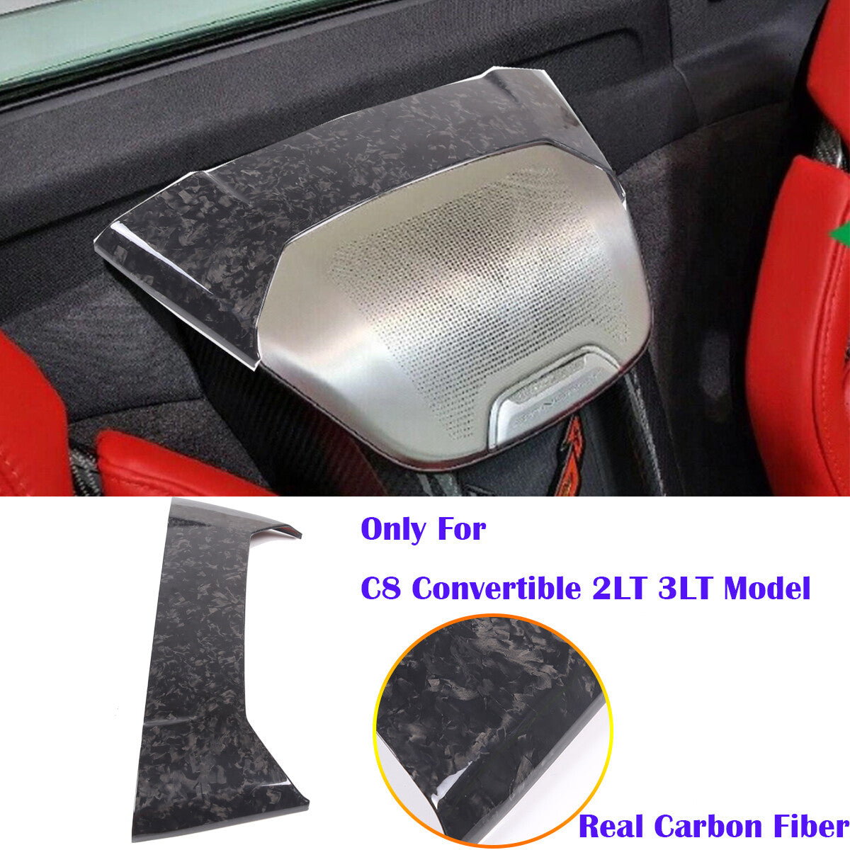 Forged Carbon Fiber Rear Speaker Upper Top Panel Trim For C8 Convertible 2LT 3LT 1