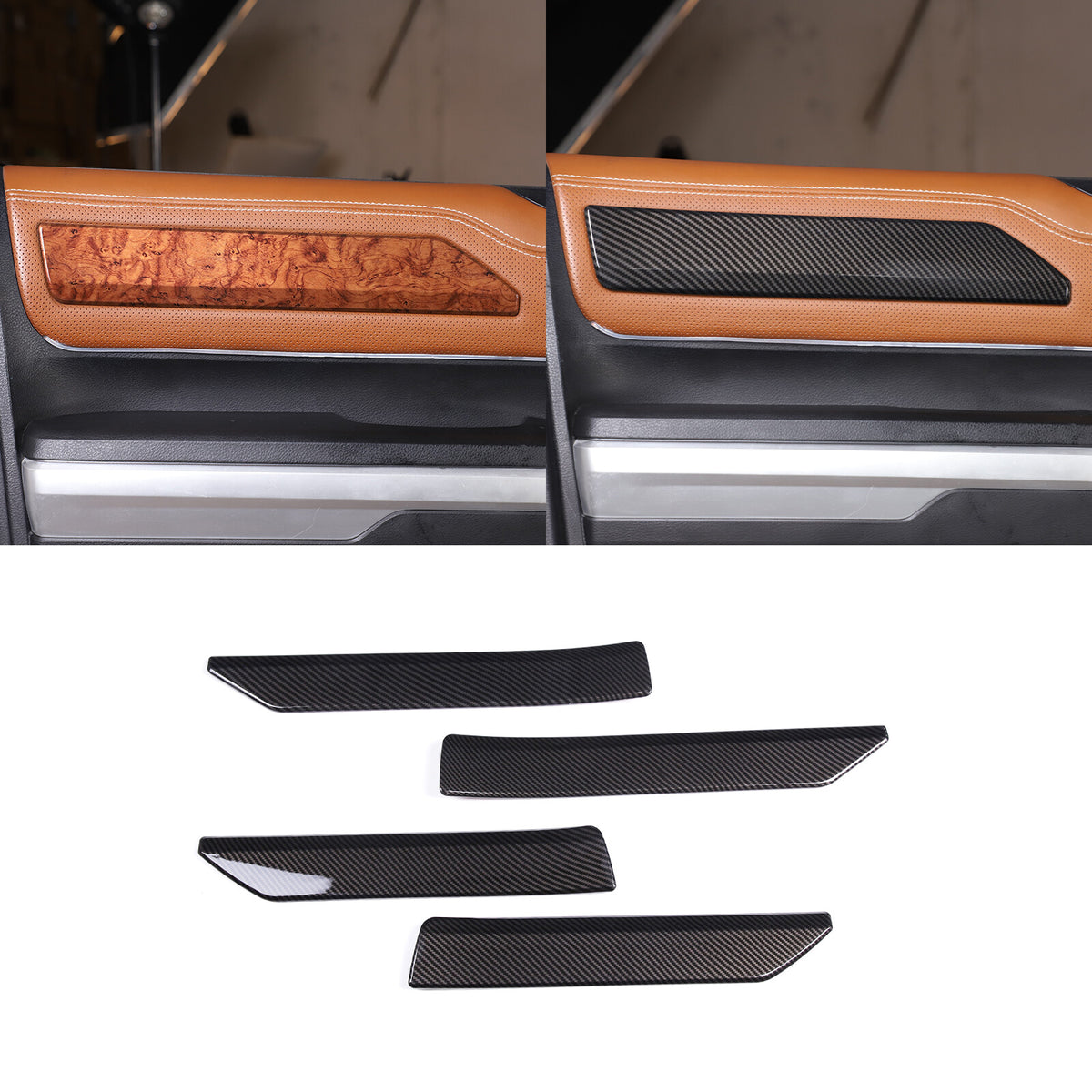 ABS Carbon Fiber 4-Door Panel Trim Cover for 2014-2021 Toyota Tun-dra 4