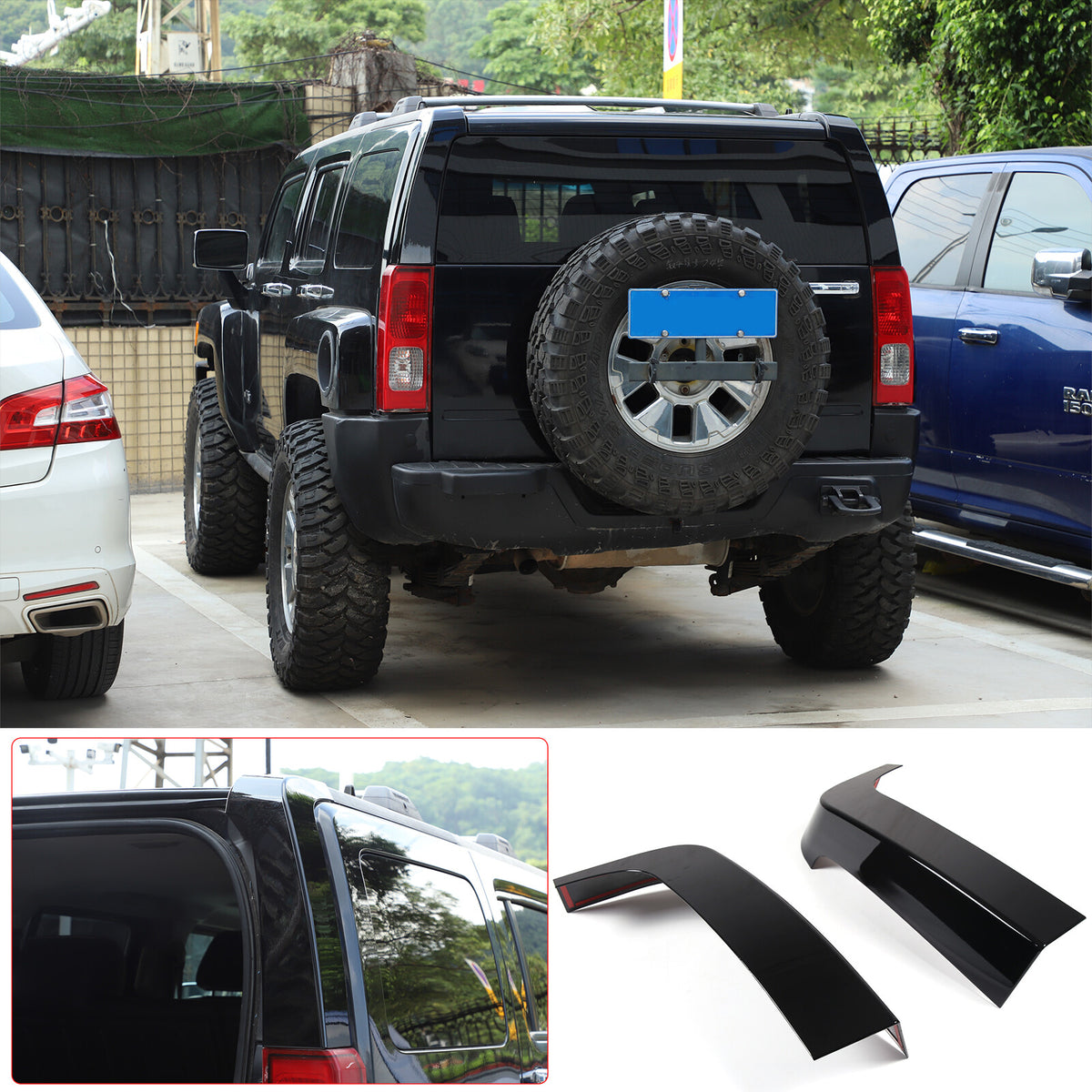 2pcs Glossy Black Window Pillar Posts Door Trim Cover For Hummer H3 2005-09 US 3