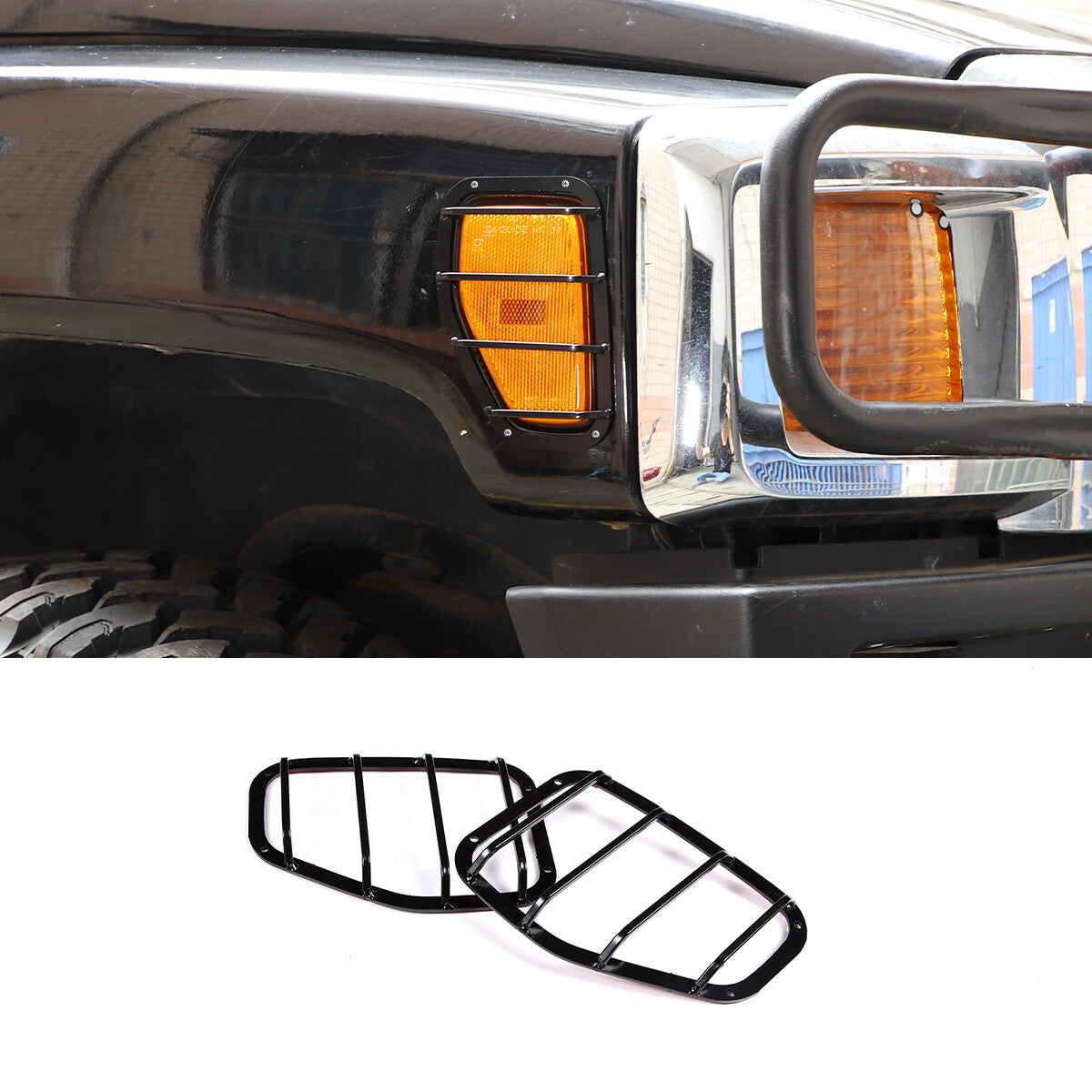 Carbon Steel Side Turn Signal Light Cover Trim Frame for Hummer H3 05-09 7