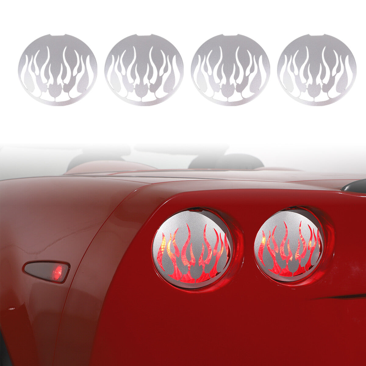 Silver Flame Steel Rear Tail Light Grille Cover for Corvette C6 GS/Z0/ZR1 05-13 3