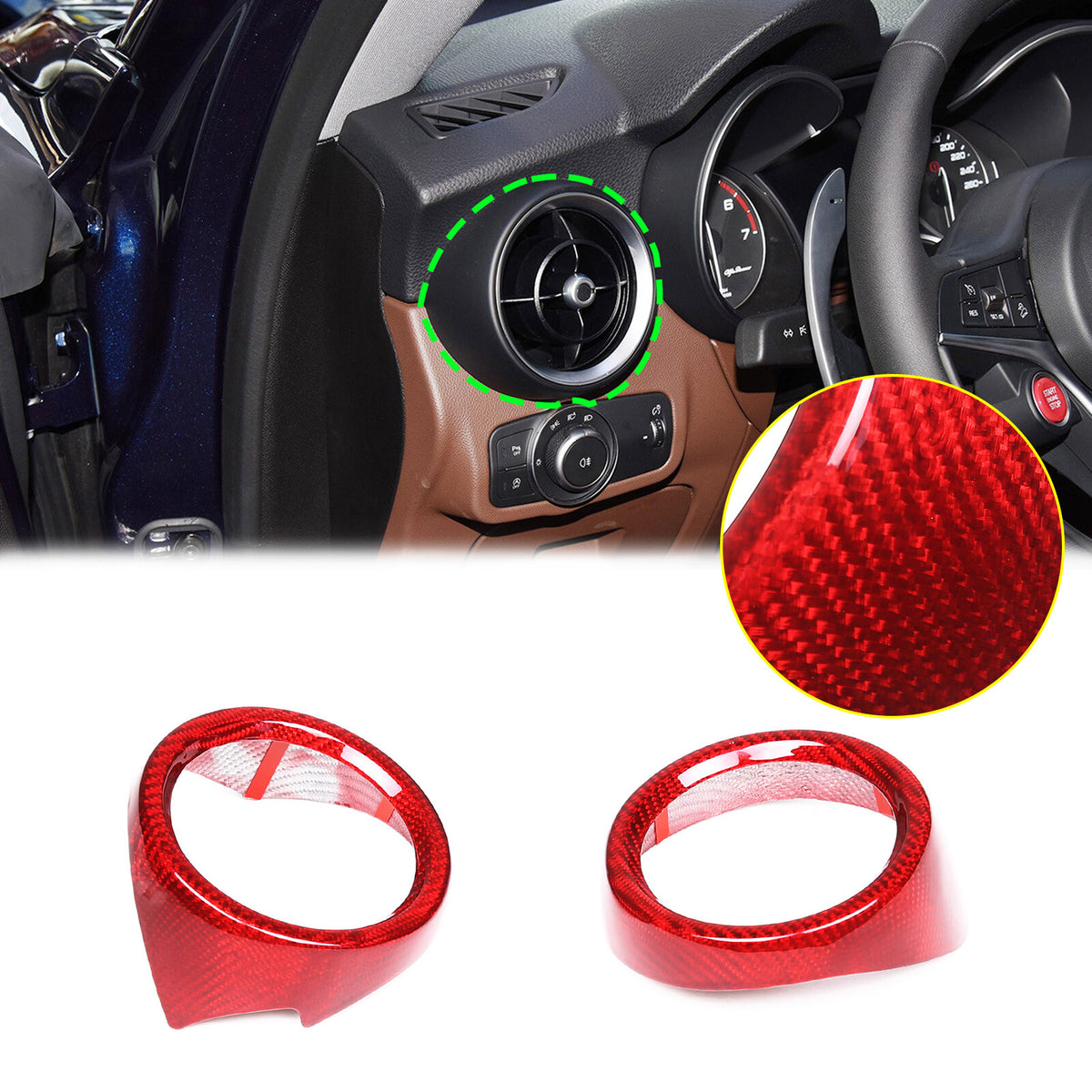 For Alfa Romeo Stelvio 17+ Red Real Carbon fiber Side Air Vent Outlet Cover Trim 6
