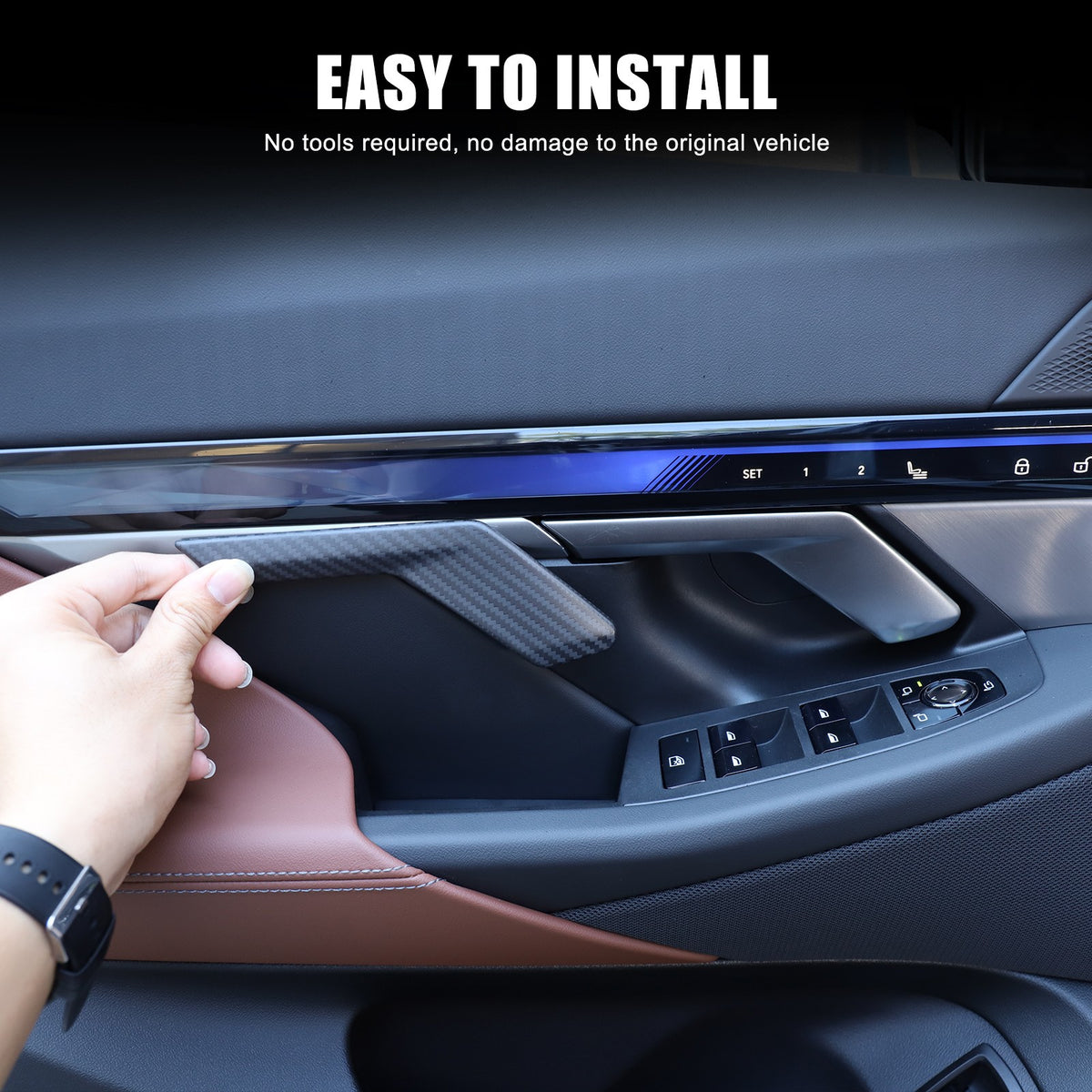Matte Real Carbon Fiber Inner Door Handle Cover Trim For BMW 5 Series G60 2024+ 8