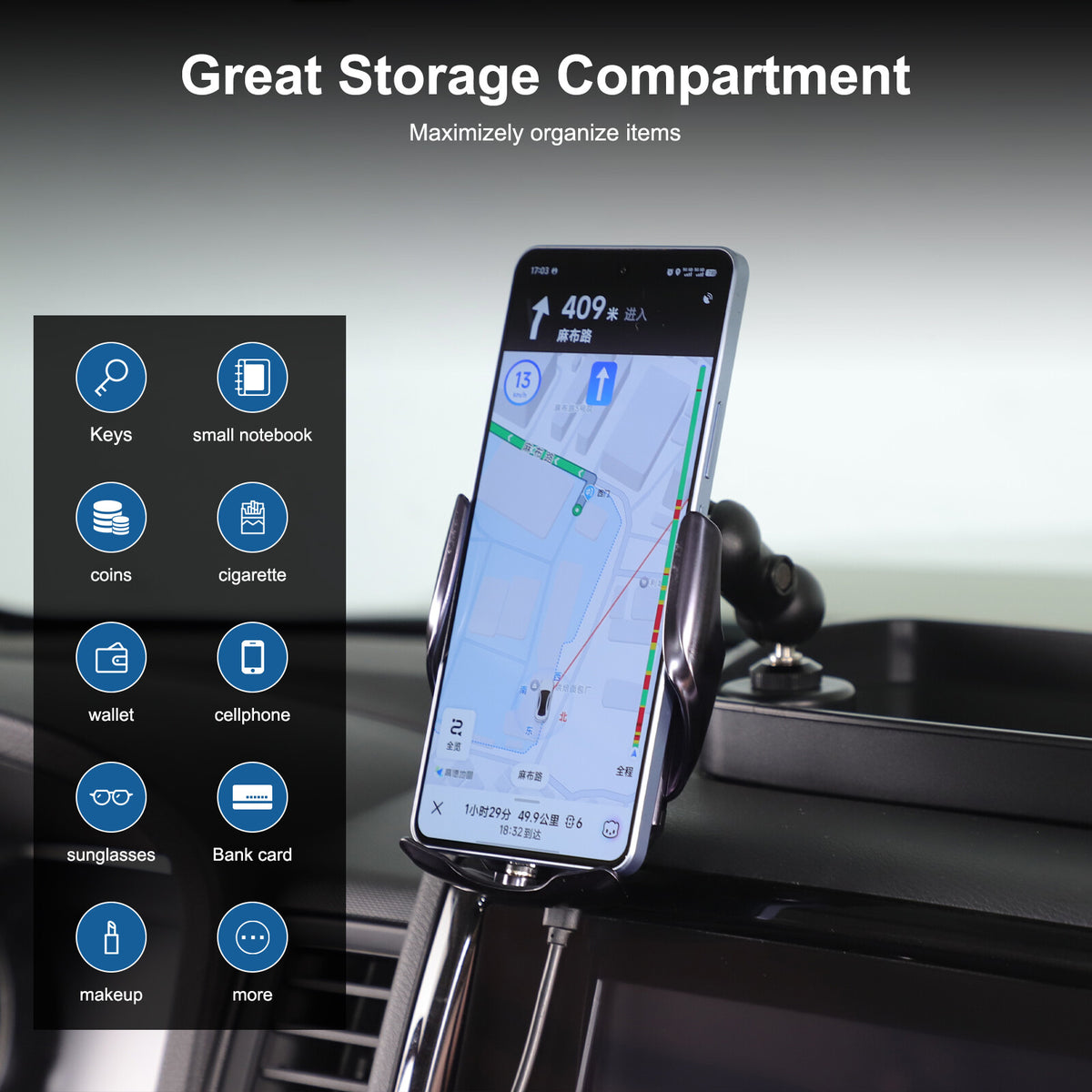 Wireless Dashboard Storage Tray Box Phone Holder For Nissan Frontier D41 2022-24 18