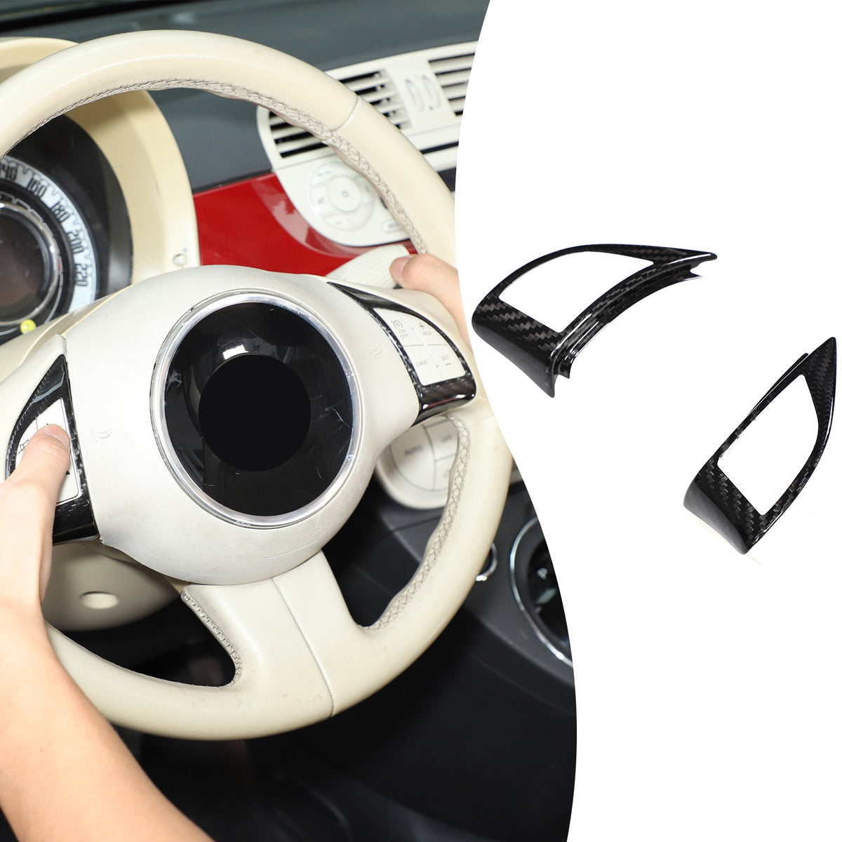 Real Dry Carbon Fiber Steering Wheel Button Trim For Fiat 500 Abarth 2008-2015 22