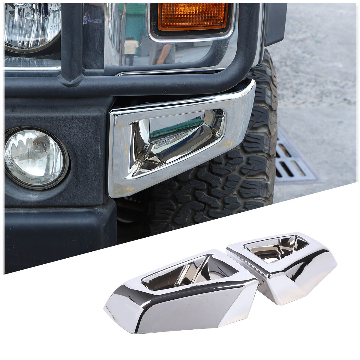 5PCS Chrome Front Bumper & Side Cover Trim Fits for 2003 -2009 Hummer H2 8