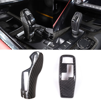 2pcs Carbon fiber Gear Shift Knob Handle Trim Cover For Toyota Supra A90 2019-22 1