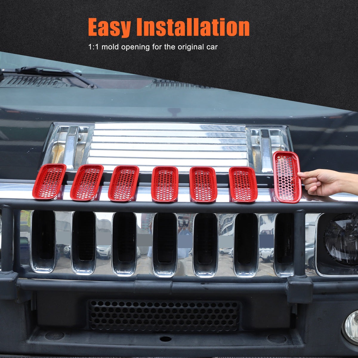 Sport Red ABS Front Grille Anti-Insect Bug Screen Trim For Hummer H2 2003-2009 9