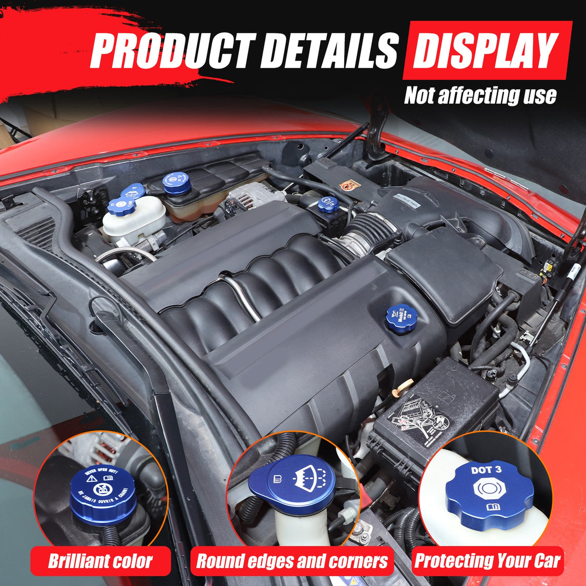 5pcs Alloy Blue Engine Cabin Fluid Cover Decorate Caps For Corvette C6 2005-2013 3