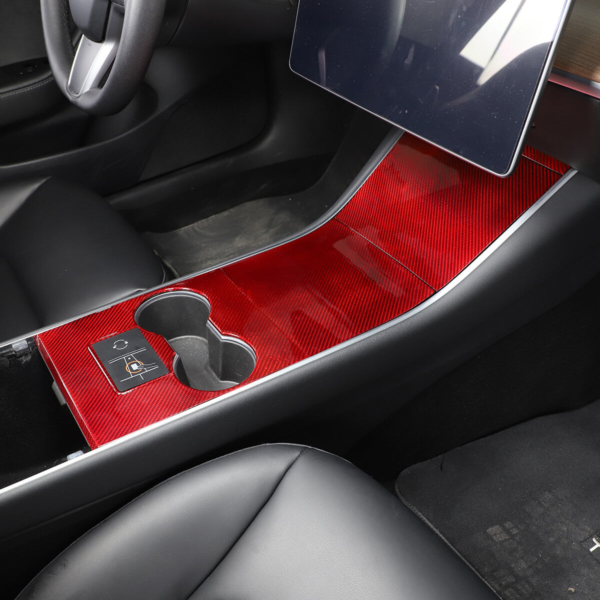 Red Carbon Fiber Central Console Gear Shift Panel Trim For Tesla Model 3 17-21 6
