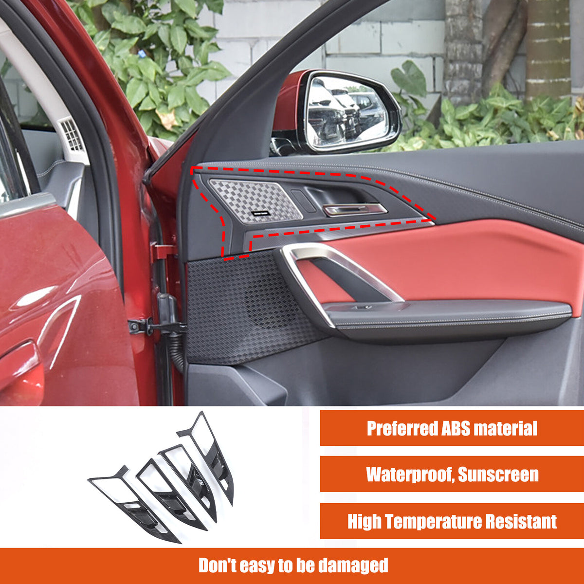 Black Grain Interior Door Handle Cover Trim For BMW X1 U11 /X2 U12 2023+ 5