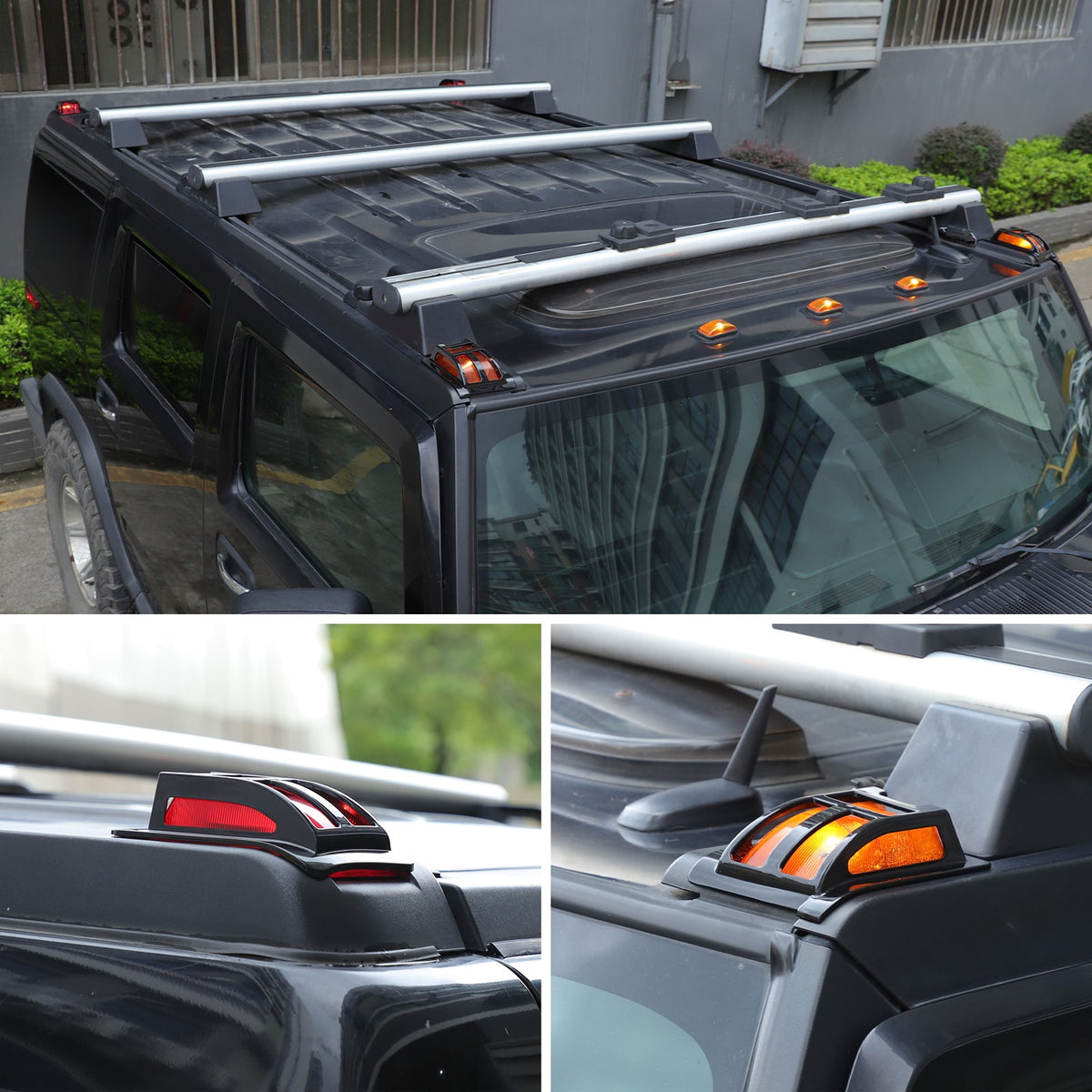 Piano Black Front & Rear Roof Light Guard Cover Trim Set For Hummer H2 03-09 US 12