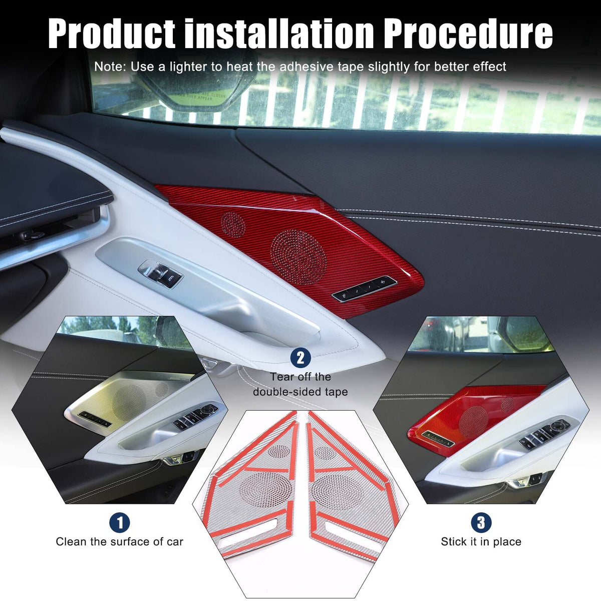 Red Carbon Door Sound Speaker Cover Trim For Corvette C8 2020 2021 2026 2026 5