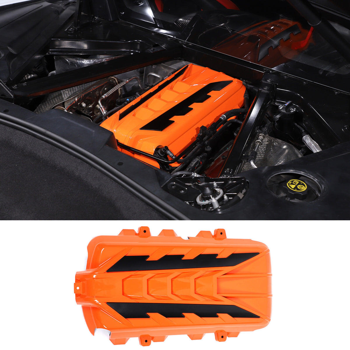 Orange Engine Bay Panel Cover Trim in Edge Black For Corvette Coupe C8 20-26 US 9