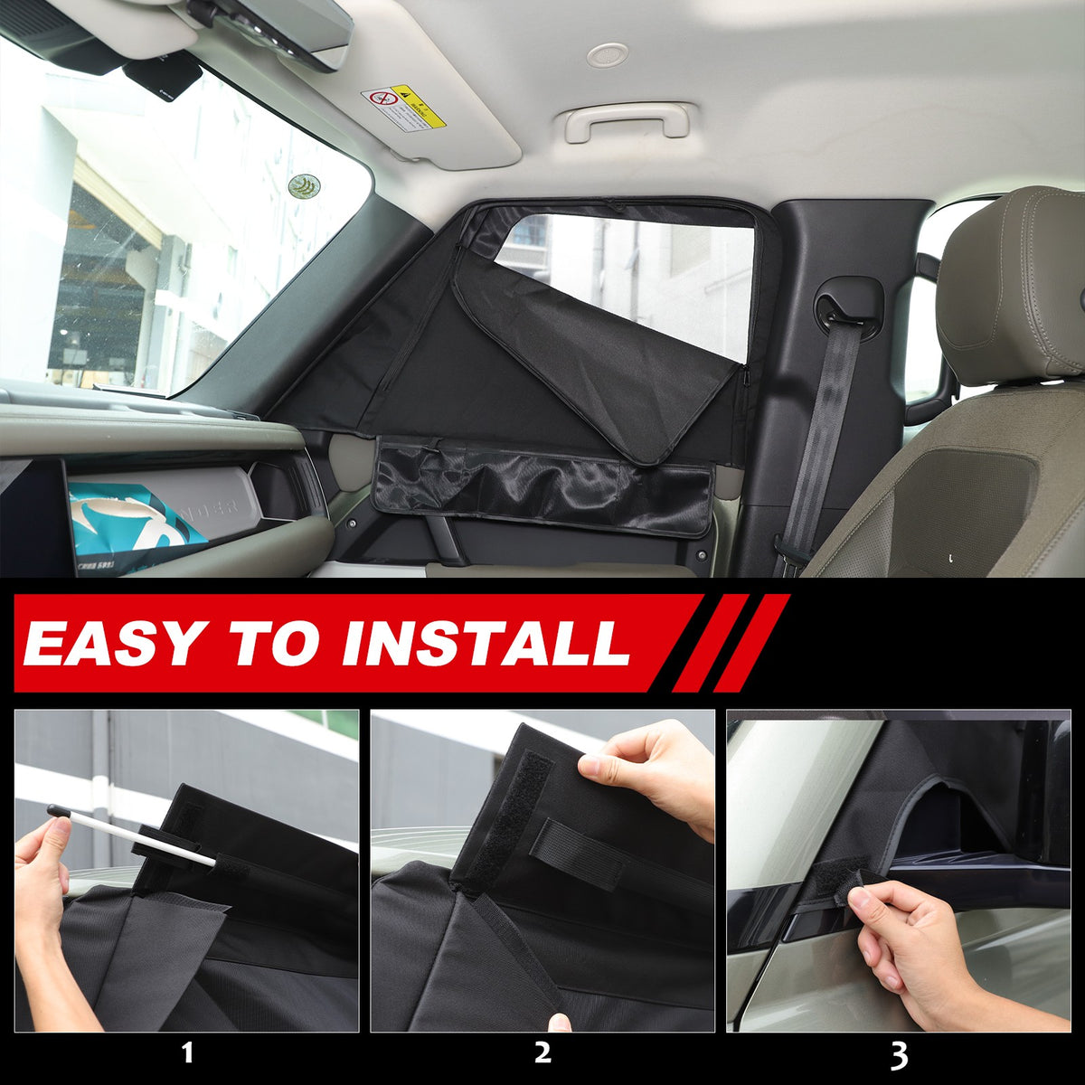 Block Shades Front Car Door Window Cover Sun Protection For LR Defender 2020+ US 5