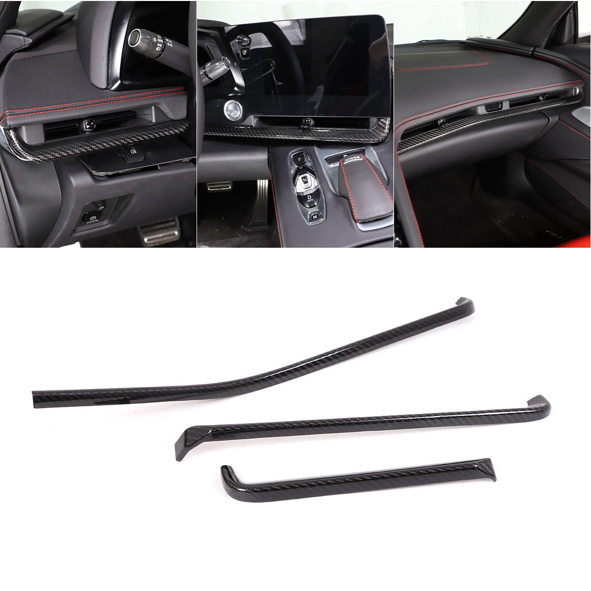 3PCS Real Carbon Fiber Console Dashboard Panel Trim For Corvette C8 Z51 2020-25 3