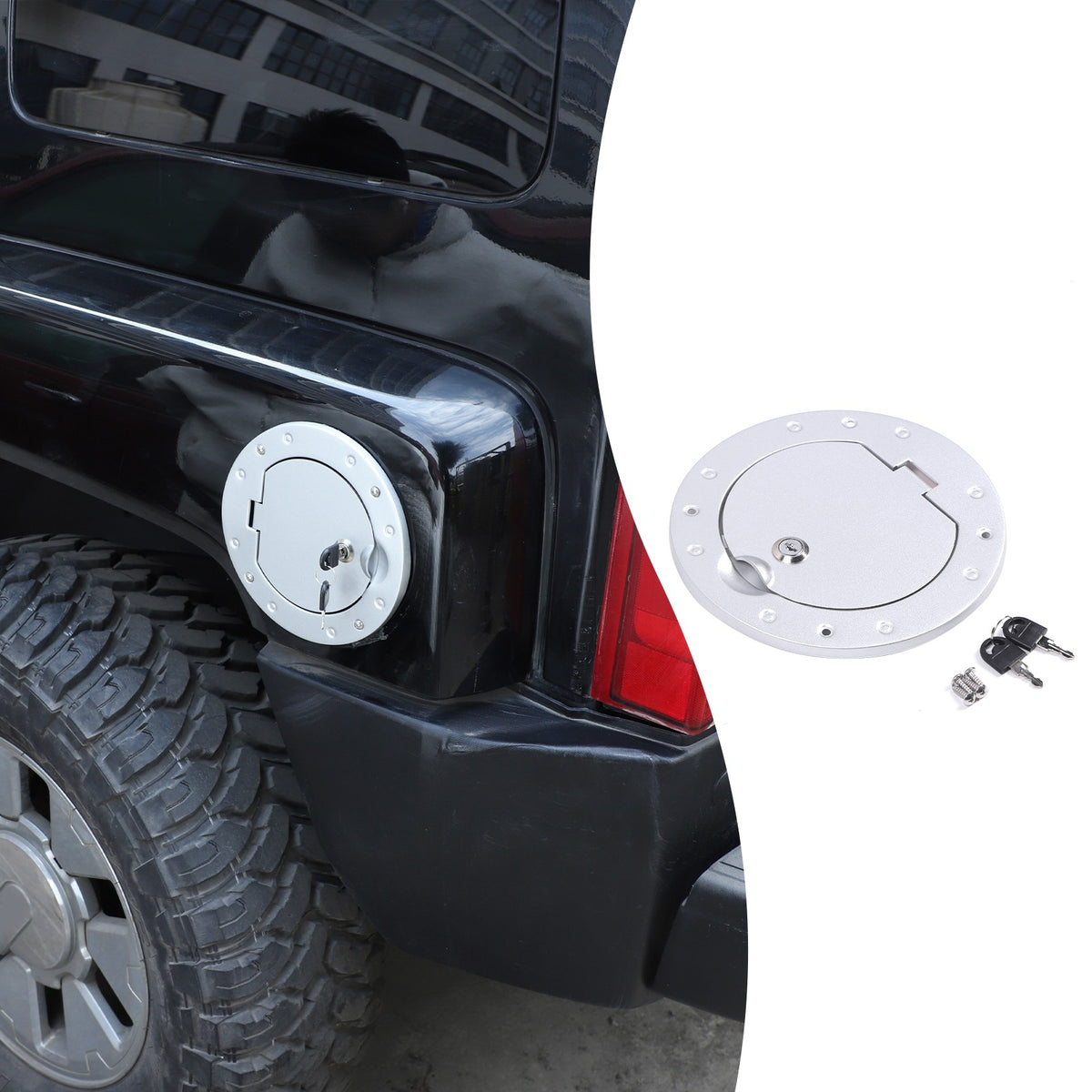 Silver Gas Cap Cover Fuel Filler Door Locking Anti-theft For Hummer H3 05-09 US 5