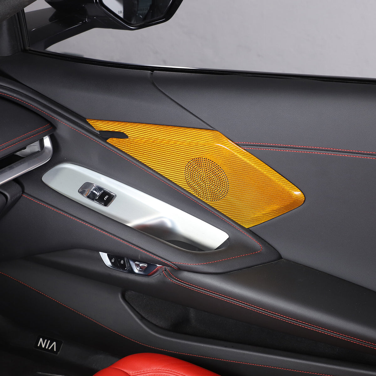 Yellow Real Carbon Fiber Door Sound Speaker Cover Trim For C8 Corvette 1LT 2026 2