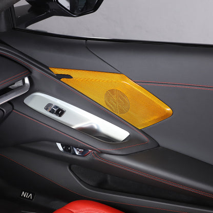 Yellow Real Carbon Fiber Door Sound Speaker Cover Trim For C8 Corvette 1LT 2026 2