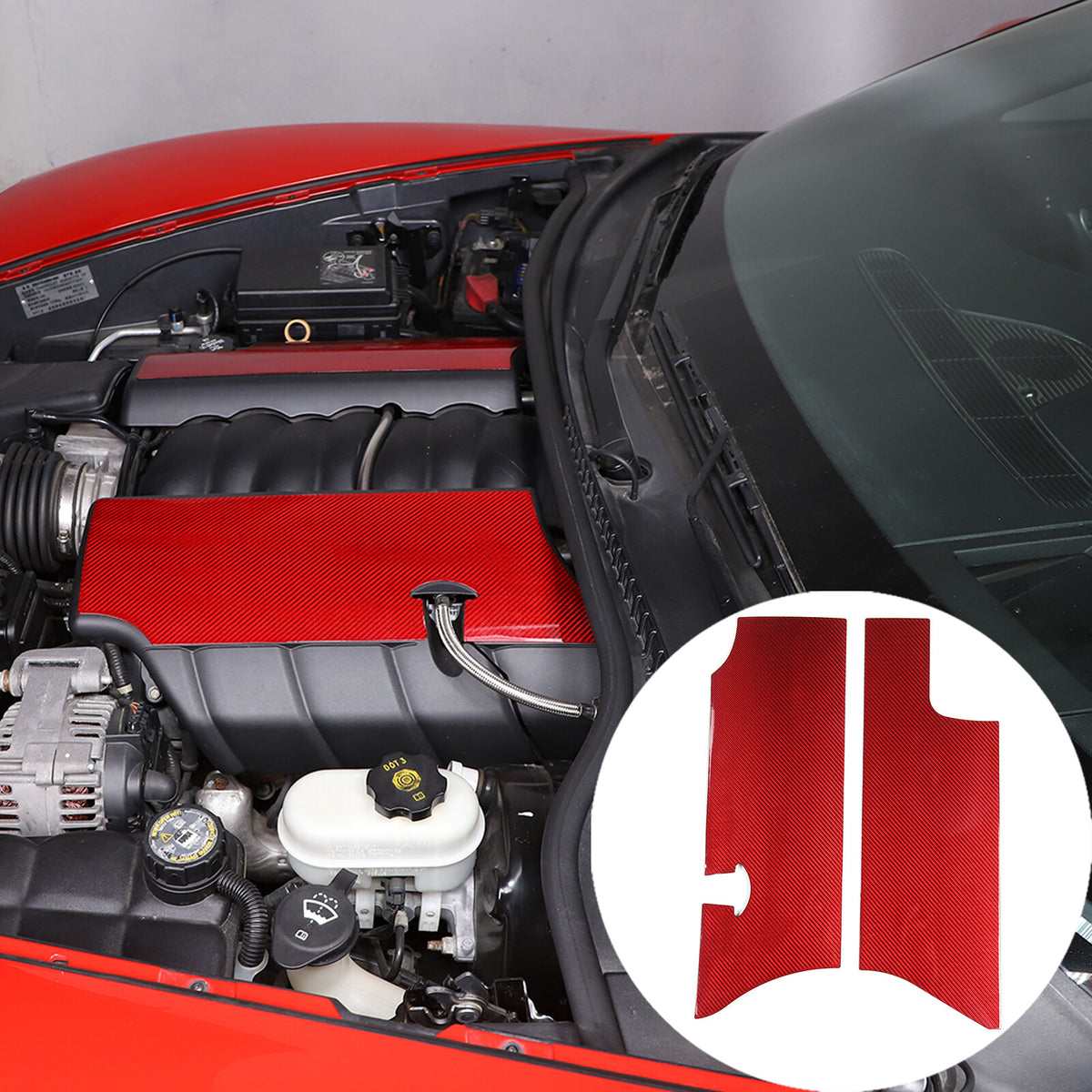 Red Real Carbon Fiber Engine hood Protection Cover Trim for corvette C6 05-13 16