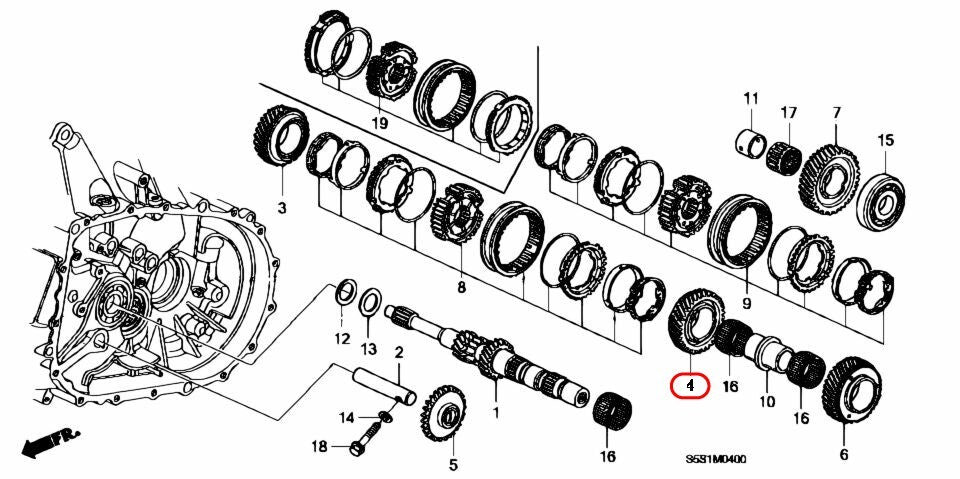 Honda OEM 4Th Gear, Main Shaft 23450-PNT-000 Genuine 3