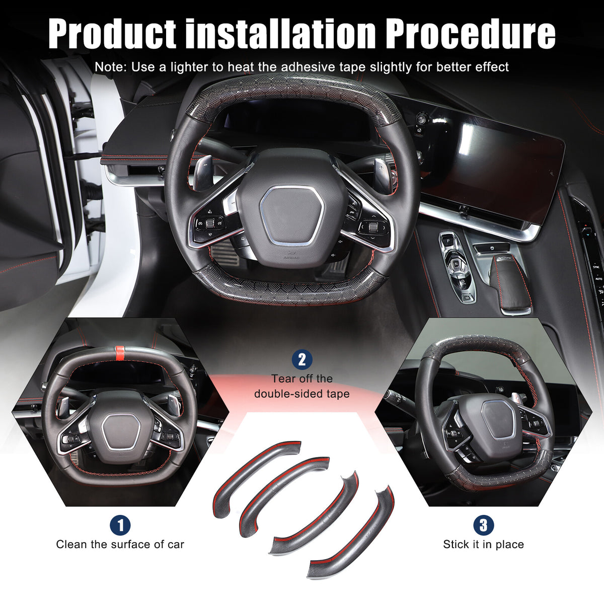 Real Honeycomb Carbon Fiber Steering Wheel Top Handle Cover Trim For C8 Corvette 2