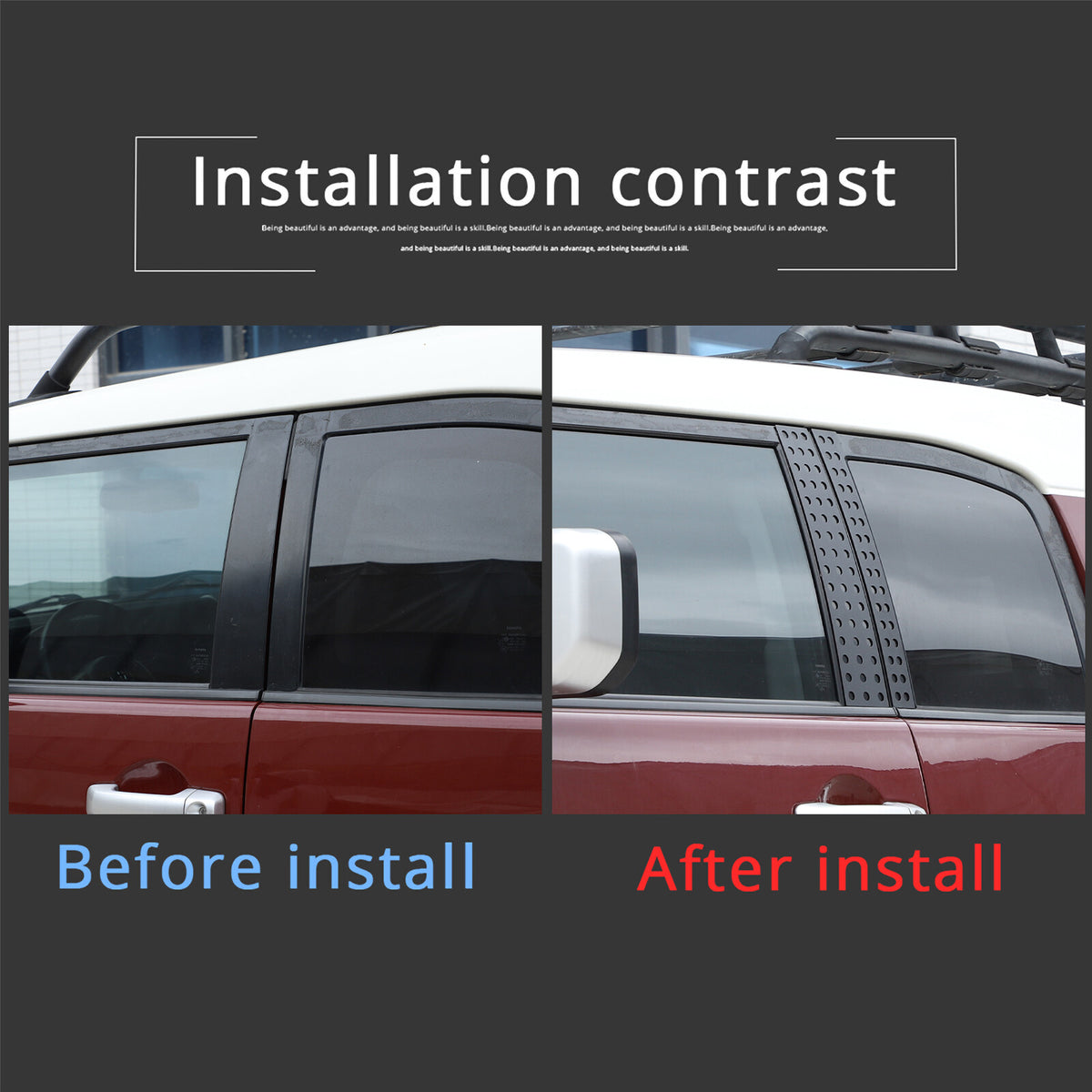 Black Aluminum Alloy Window Center Pillar Trim Panel For Toyota FJ Cruiser 07-21 6