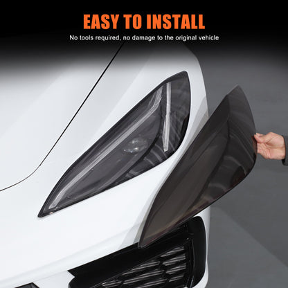 Transparent Gray Smoked Front Headlight Blackout Cover Trim For Corvette C8 20+ 5