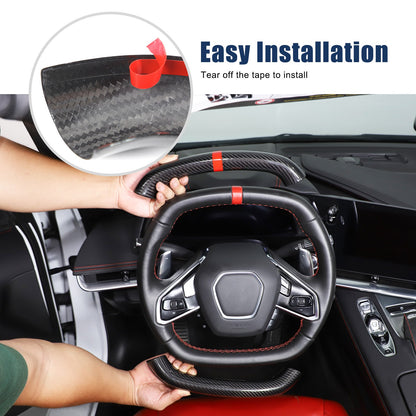 Red Top Real Carbon Fiber Steering Wheel Trim Cover For Corvette C8 2020+ 4