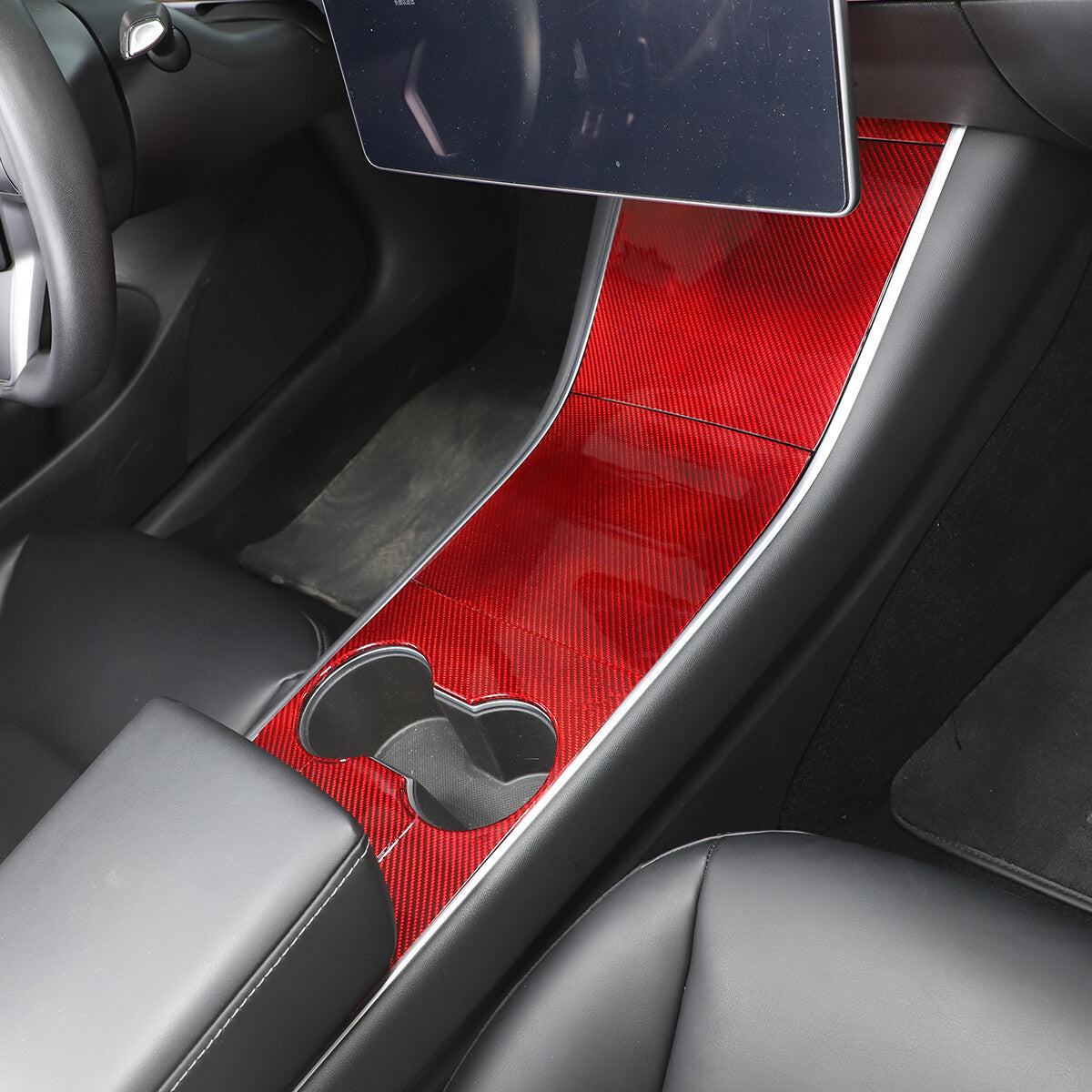 Red Carbon Fiber Central Console Gear Shift Panel Trim For Tesla Model 3 17-21 7