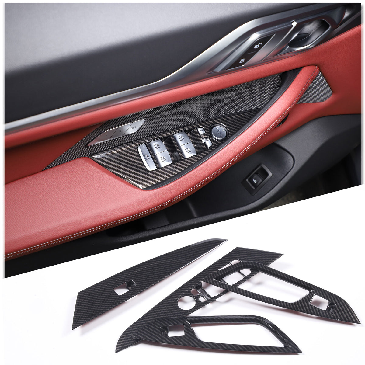 Window Lift Switch Trim Frame For BMW 4 Series 2021-2022 Carbon Fiber Style US 1