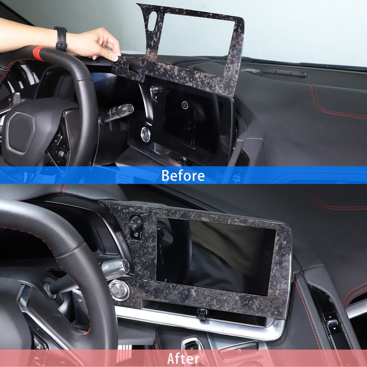 Forged Real Carbon Fiber Dashboard Navigation Srceen Frame Trim For Corvette C8 23