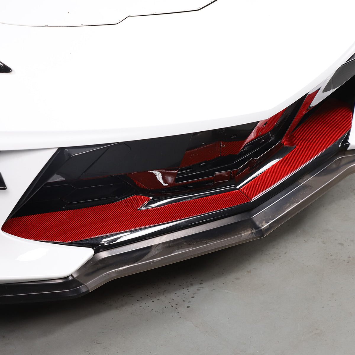 Red Carbon Fiber Car Exterior Front Lip Cover Trim Sticker For Corvette C8 20-25 14