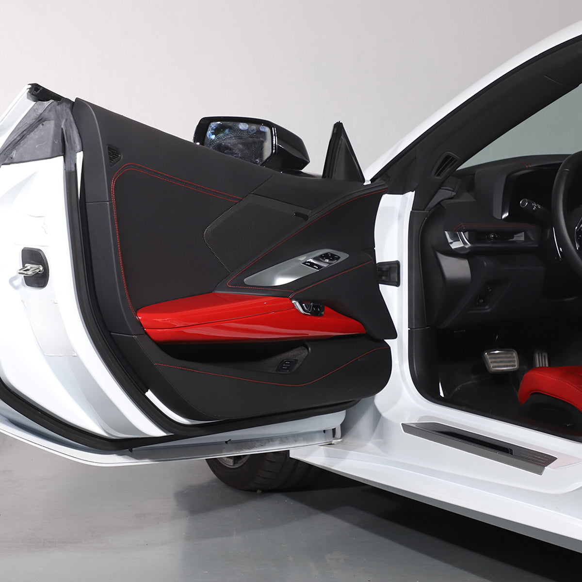 4pc Red ABS Interior Door Arnrest Panel Trim Cover Kit Set For Corvette C8 20-26 5