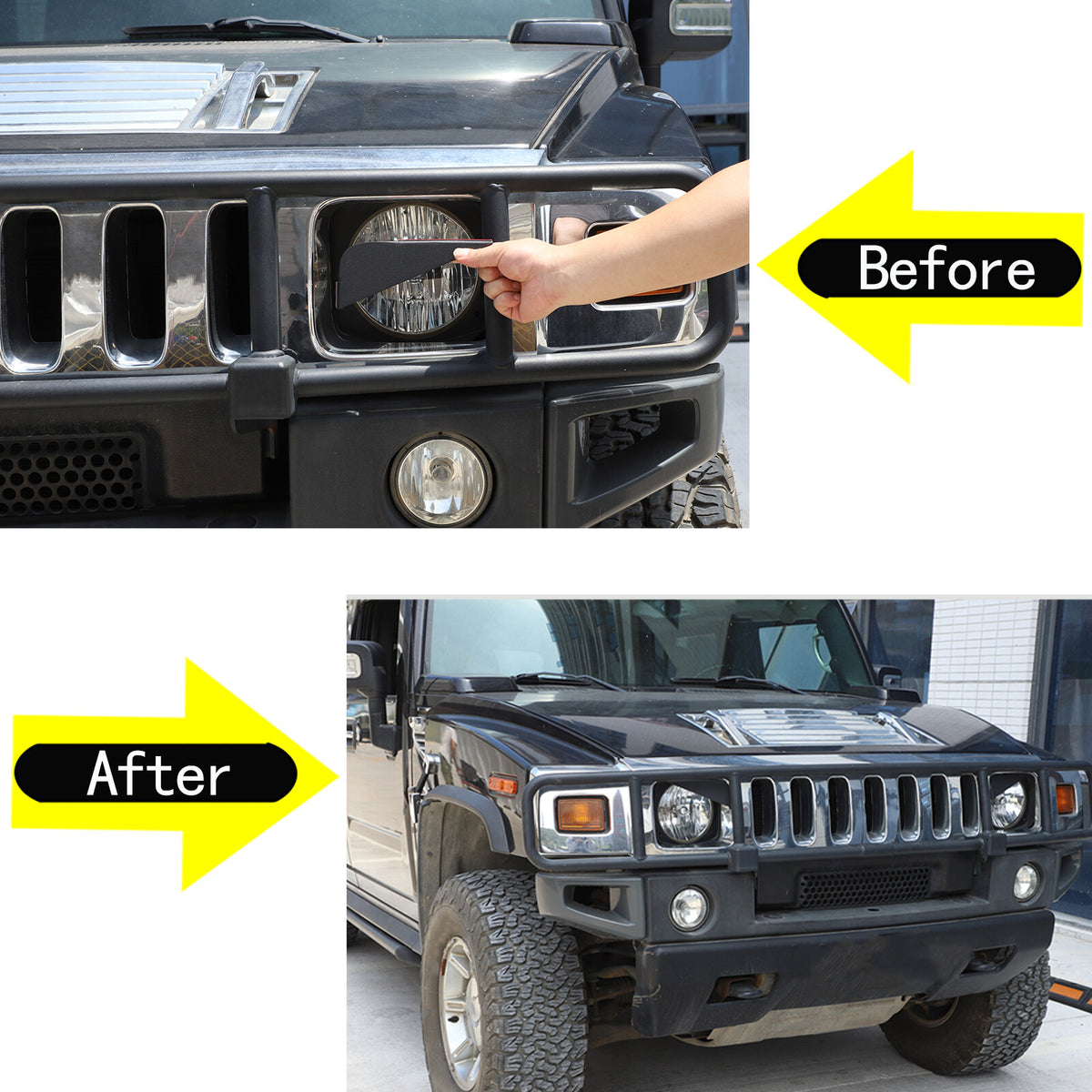 Carbon Steel Angry Eyes Headlight angle Panel Trim For Hummer H2 2003-2009 9
