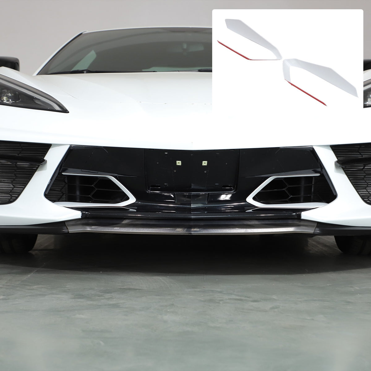 White ABS Front Bumper Center Grille Frame Trim Cover For Corvette C8 2020+ 22
