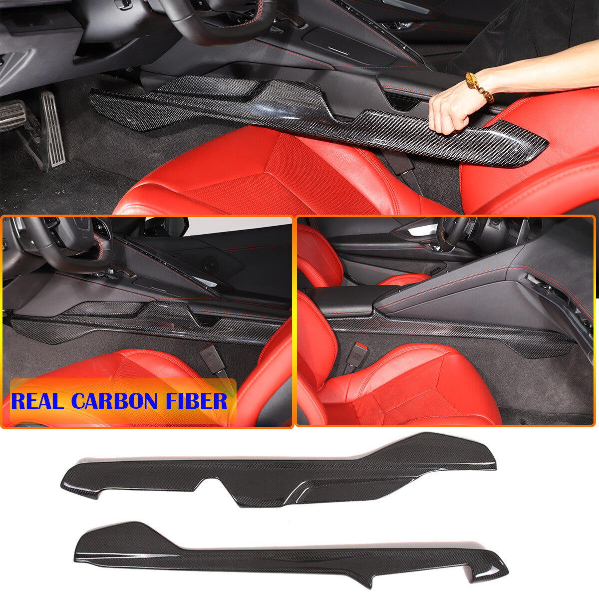 Carbon Central Console Side Panel Strip Trim For C8 Corvette Z06 Z51 Coupe 20-26 1