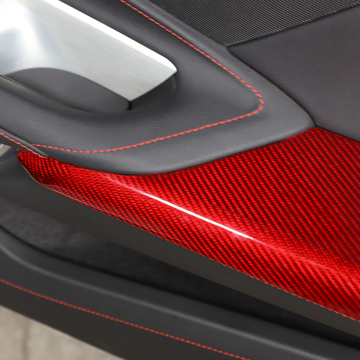 Red Real Carbon Fiber Door Armrest Panel Trim For Corvette C8 Convertible Coupe 4