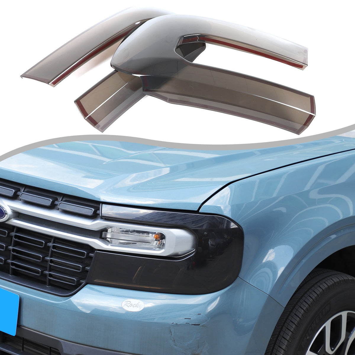 Transparent Gray Smoked Front Headlight Cover Trim For Ford Maverick 2022-24 US 20