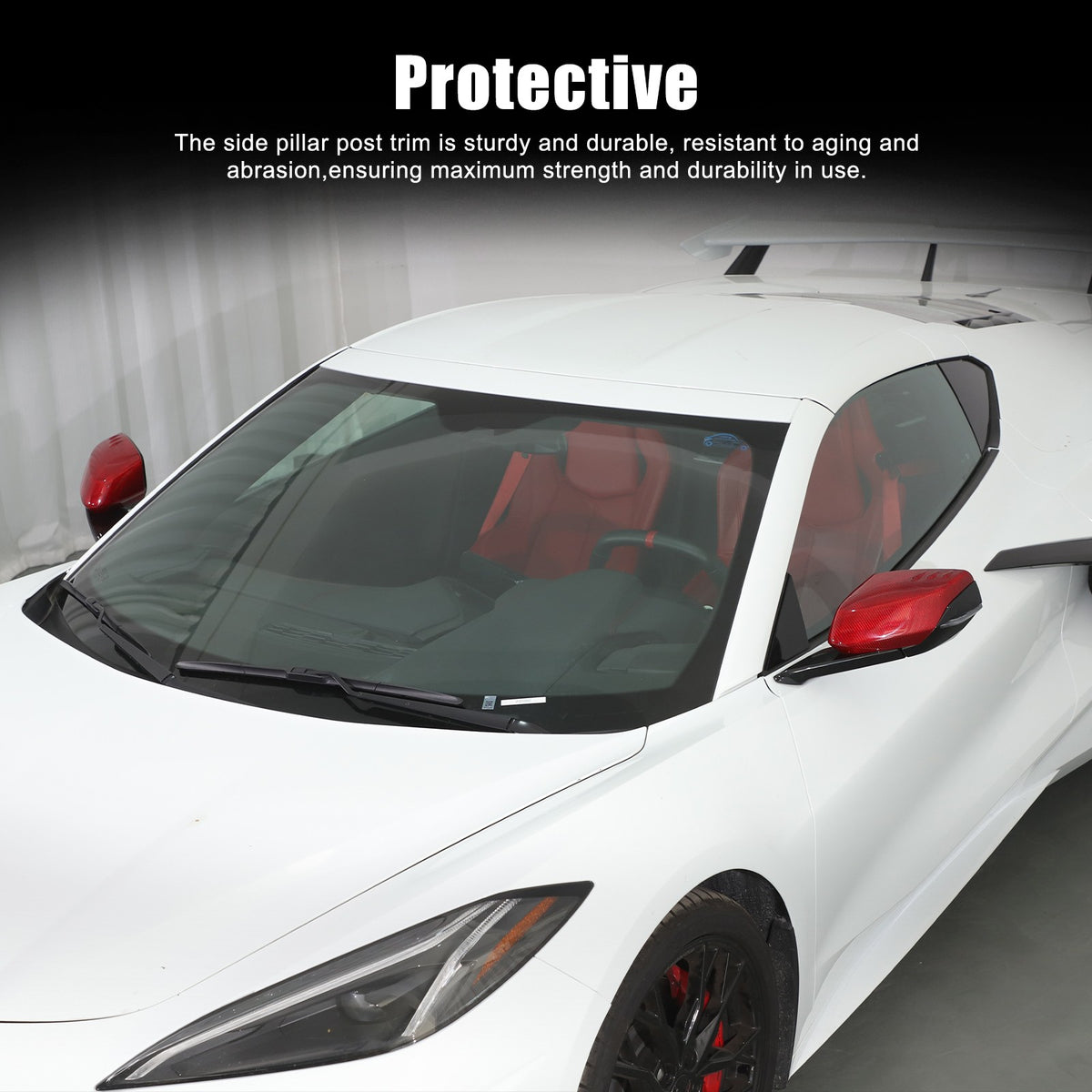 Red Real Carbon Fiber Side Mirror Cover Trim W/Air Vent For Corvette C8 2020+ 6