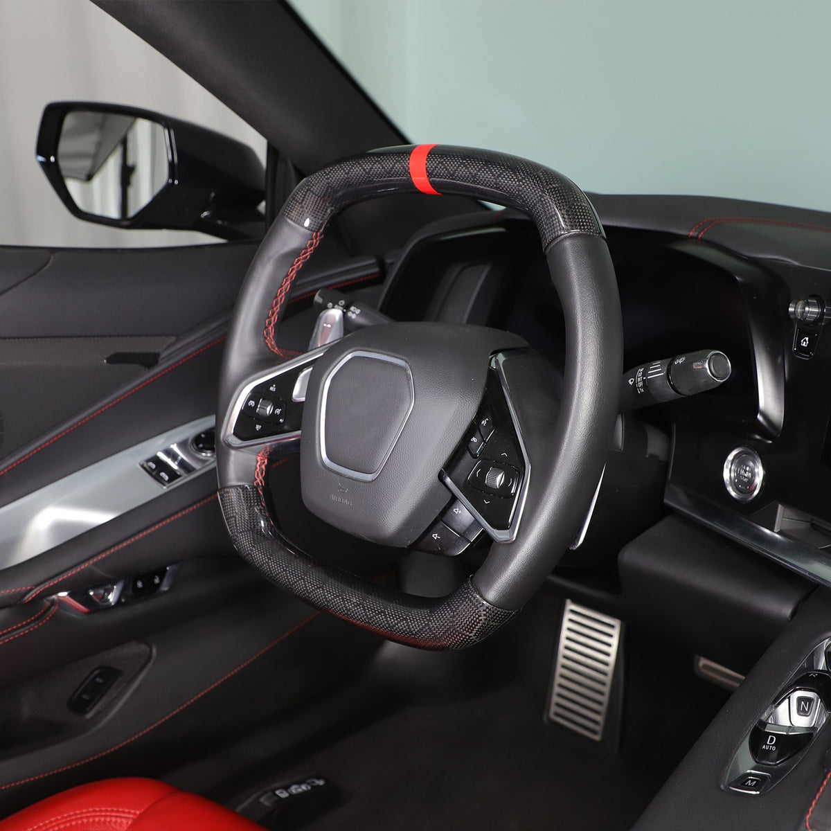 Red Top Honeycomb Carbon Fiber Steering Wheel Trim Cover For Corvette C8 2020+ 13