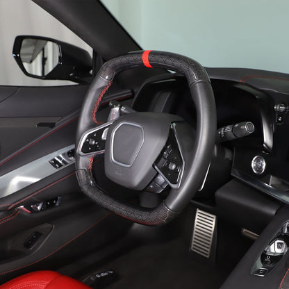 Red Top Honeycomb Carbon Fiber Steering Wheel Trim Cover For Corvette C8 2020+ 13