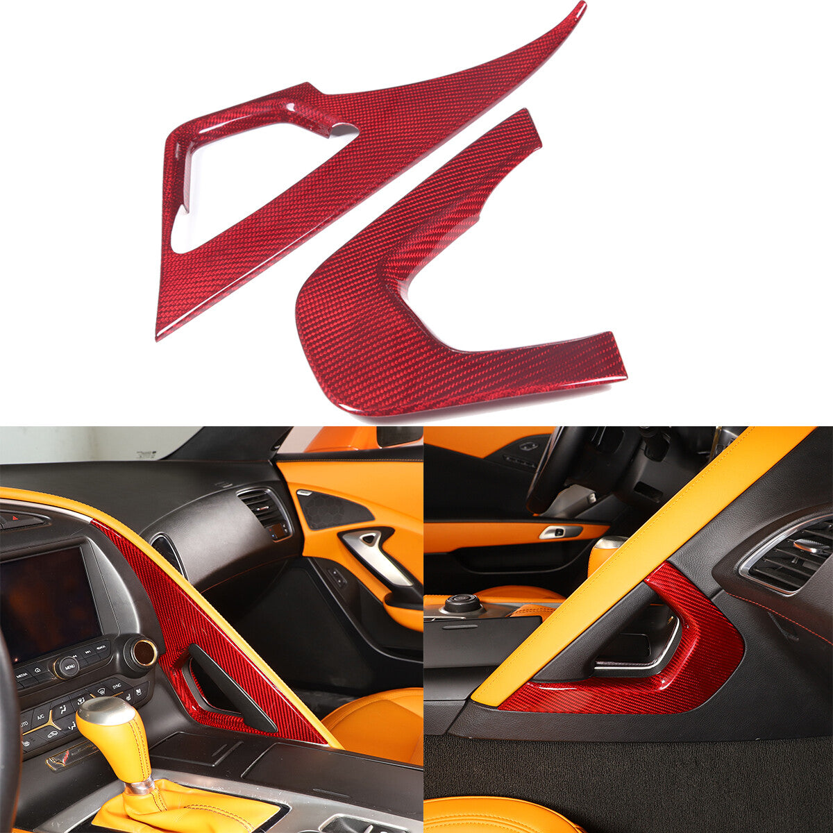 Red Real Carbon Fiber Co-pilot center Grab Handle Trim For Corvette C7 14-19 1