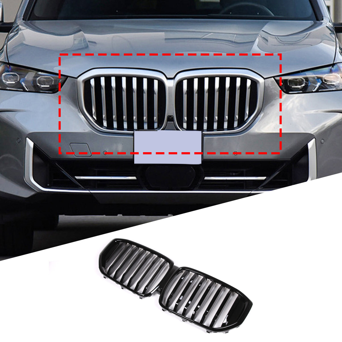 Glossy Black Front Bumper Center Hood Grille Grill For BMW G05 LCI X5 2023-2024 2