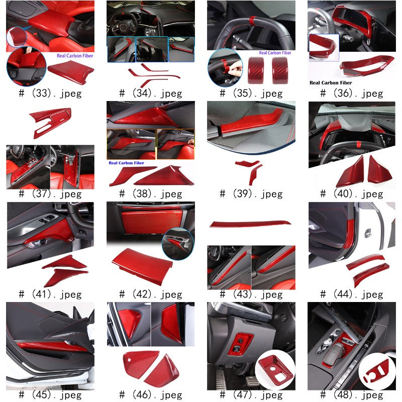 Red Real Carbon Fiber Full Interior Set Decor Trim Kit for Corvette C8 20-25 66