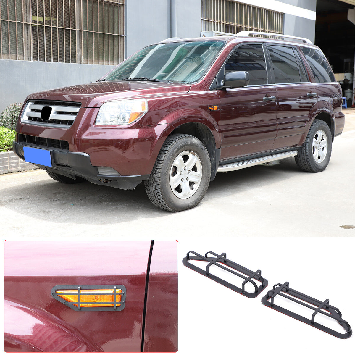 Black Steel Front Turn Signal Light Cover Trim For Honda Pilot 2003-2008 18