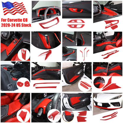 Red Full Interior Set Dash Panel Decor Cover Trim Kit For Corvette C8 2020-25 - Variants 16-20 1