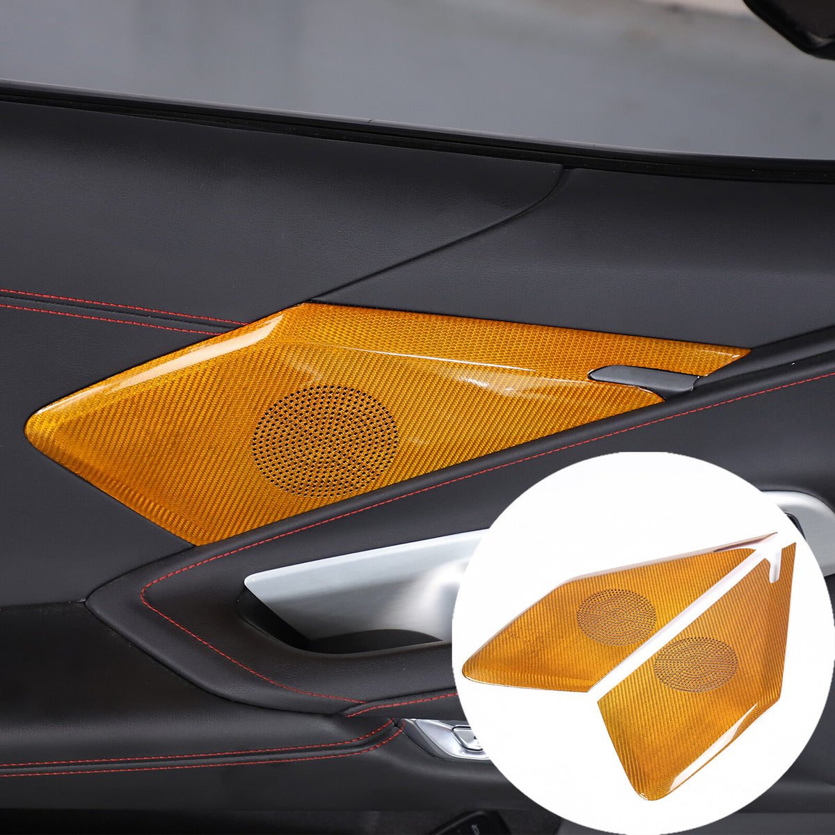 Yellow Real Carbon Fiber Door Sound Speaker Cover Trim For C8 Corvette 1LT 2026 15